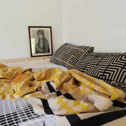 Hand Block Printed Cotton Bedspread Geometric Throw - Heera Yellow & Black - thumbnail 3