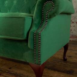 3 Seater Green Velvet High Wing Back Chesterfield Sofa - thumbnail 2