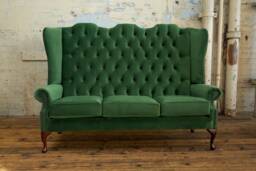 3 Seater Green Velvet High Wing Back Chesterfield Sofa - thumbnail 1
