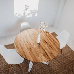Extendable Round Kitchen Table, Modern Dining Room Table With Extendable Oak Top, Rectangular Steel Frame, M??ne White - thumbnail 3