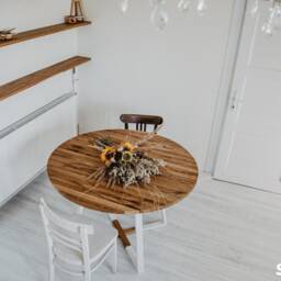 Extendable Round Kitchen Table, Modern Dining Room Table With Extendable Oak Top, Rectangular Steel Frame, M??ne White - thumbnail 2