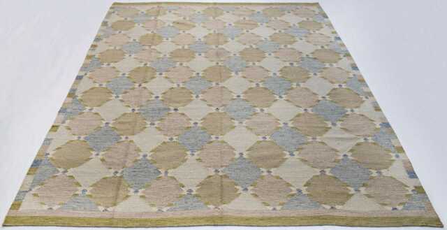 Custom Handwoven Kilim Rug Beige & Blue Scandinavian Boho Decor - image 1