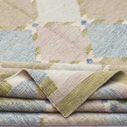 Custom Handwoven Kilim Rug Beige & Blue Scandinavian Boho Decor - thumbnail 3