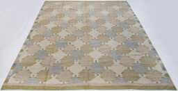 Custom Handwoven Kilim Rug Beige & Blue Scandinavian Boho Decor - thumbnail 1