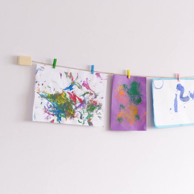 Kids Art Display With Colourful Clothespegs, Childrens Wall Work Hanger, Playroom Decor - image 1