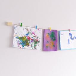 Kids Art Display With Colourful Clothespegs, Childrens Wall Work Hanger, Playroom Decor - thumbnail 1