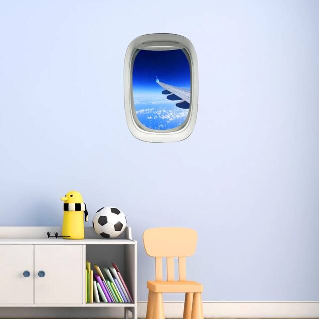 Airplane Decal - Window Frame Vinyl Wall Sticker Peel & Stick Cloud View Mural Aviation Decor Vwaq-Pw7 - image 1