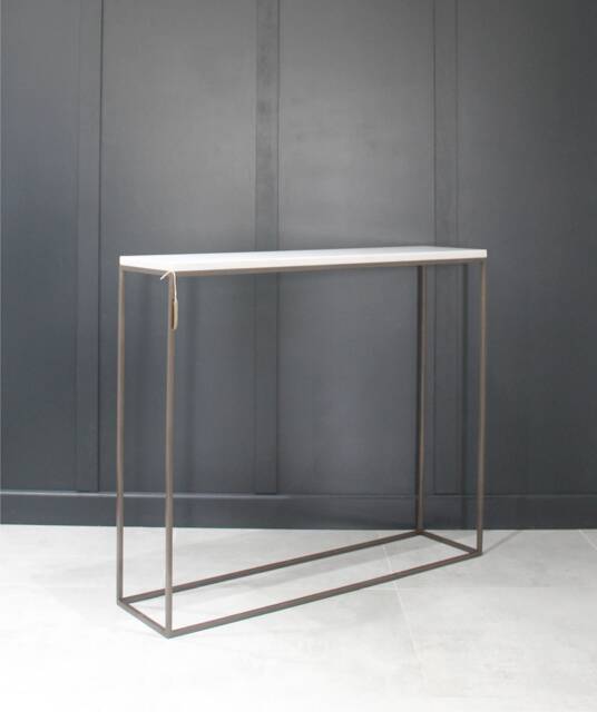 Handmade Bronze Powder Coated Steel Console Table With Quartz Top - image 1