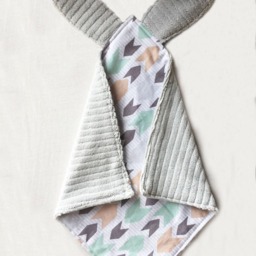 Crinkle Ears Bunny Lovey - Grey/Mint/Tan Arrows with Grey Chenille - thumbnail 3