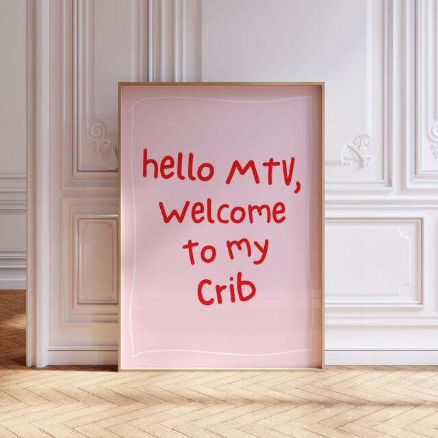 Welcome To My Crib Print, Pink & Red Wall Art, Funny Quote Poster, Trendy Typography Modern Home Decor, Fun Gift Idea - image 1