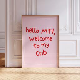 Welcome To My Crib Print, Pink & Red Wall Art, Funny Quote Poster, Trendy Typography Modern Home Decor, Fun Gift Idea - thumbnail 1