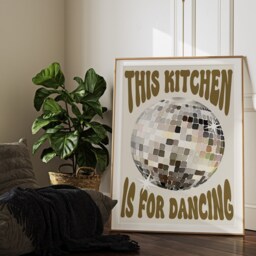 This Kitchen Is For Dancing Print Brown, Disco Ball, Retro Poster, Trendy Poster Wall Art, Prints, Decor, 2522 - thumbnail 3