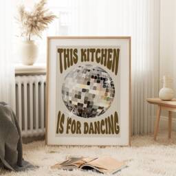 This Kitchen Is For Dancing Print Brown, Disco Ball, Retro Poster, Trendy Poster Wall Art, Prints, Decor, 2522 - thumbnail 1