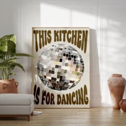 This Kitchen Is For Dancing Print Brown, Disco Ball, Retro Poster, Trendy Poster Wall Art, Prints, Decor, 2522 - thumbnail 2