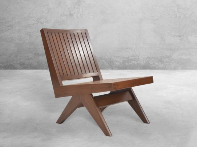 Handmade Pierre Jeanneret Inspired Outdoor Slatted Armless Easy Chair - image 1