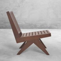 Handmade Pierre Jeanneret Inspired Outdoor Slatted Armless Easy Chair - thumbnail 2