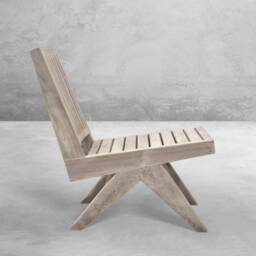 Handmade Pierre Jeanneret Inspired Outdoor Slatted Armless Easy Chair - thumbnail 4