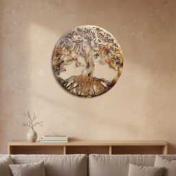 Rustic Metal Tree Of Life Wall Art Heat-Colored Laser Cut Decor - 23.5
