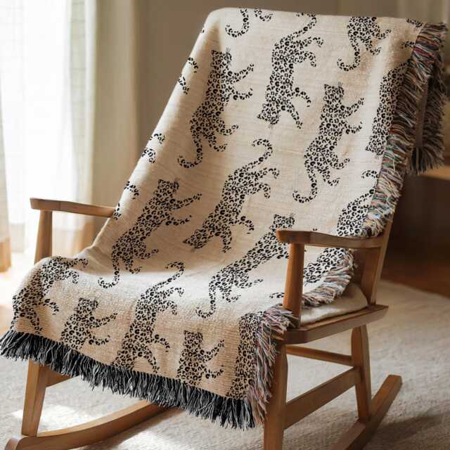 Cotton Woven Blanket, Leopard Parade, Black White, Jungle Cat Decor, Cheetah Throw, Safari Theme, Animal Print, Gift For Her, Fringe Throw - image 1