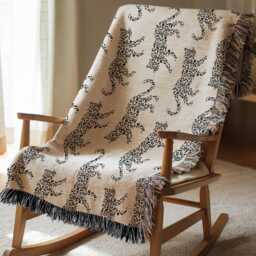 Cotton Woven Blanket, Leopard Parade, Black White, Jungle Cat Decor, Cheetah Throw, Safari Theme, Animal Print, Gift For Her, Fringe Throw - thumbnail 1