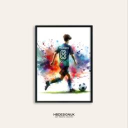 Football Player Boy Personalised Print - Watercolor Soccer Gifts - Custom Present Room Decor Personalized Wall Art - thumbnail 1