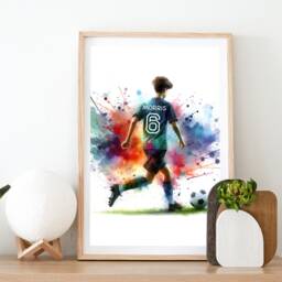 Football Player Boy Personalised Print - Watercolor Soccer Gifts - Custom Present Room Decor Personalized Wall Art - thumbnail 2