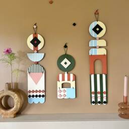 Hand-Painted Geometric Wall Art Set - Modern Colorful Plywood Hangings - thumbnail 2