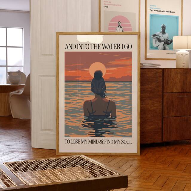 Open Water Swimming Art Print - Into The I Go To Lose My Mind & Find My Soul Sea Poster Swimmer Gift - image 1