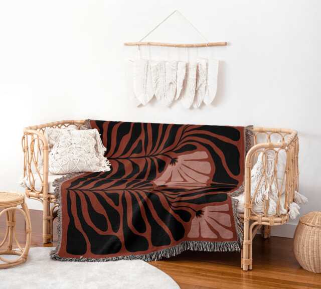 Matisse Burgundy Pink & Black Floral Woven Throw Blanket - image 1