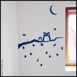 Owl Family Wall Decal Autumn Branch, Falling Leaves, Nursery Decor - thumbnail 2