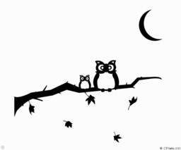 Owl Family Wall Decal Autumn Branch, Falling Leaves, Nursery Decor - thumbnail 1