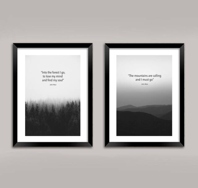 Inspirational Landscape Prints John Muir Quotes, Into The Forest & Mountains Are Calling Artworks - image 1