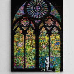 Banksy Stained Glass Window Canvas Art Graffiti Print Picture Abstract Wall Framed Home Decor -C583 - thumbnail 2