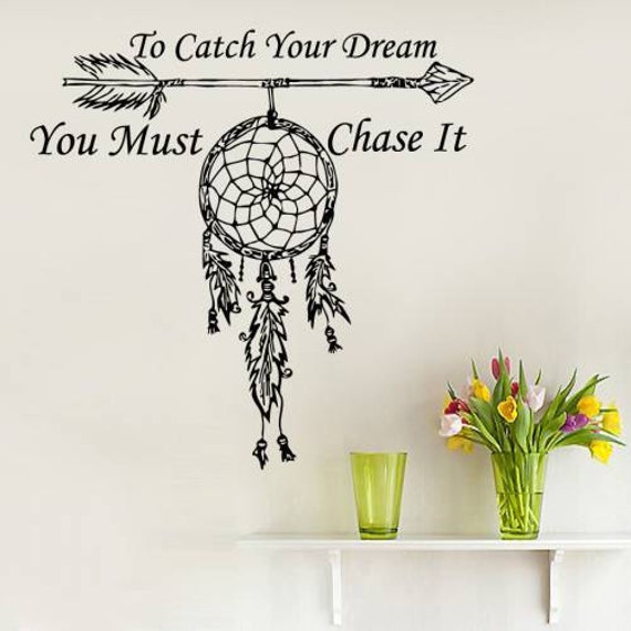 Wall Decals Quote To Catch Your Dream Vinyl Sticker Amulets Feather Arrow Boho Bedding Catcher Decal Home Decor Bohemian Ms760 - image 1