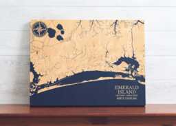 Emerald Island, North Carolina Map - Engraved Wood Coastal Chart Wall Art Sign, Beach Home Decor Nautical Print, Personalized Family Gift - thumbnail 1