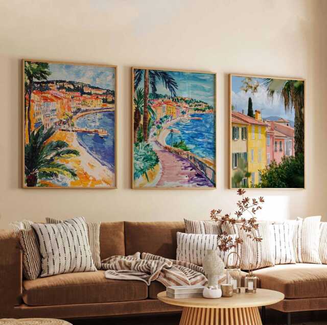 Set Of 3 Nice Travel Posters, France Wall Art Prints, French Riviera Decor, C??te D'azur Print, Beach Artwork - image 1