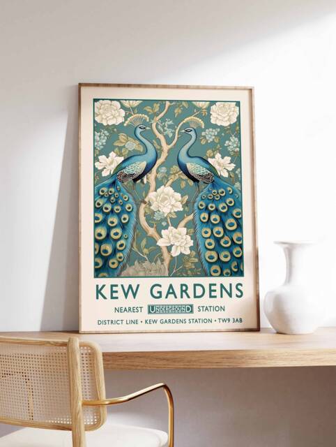 William Morris Peacock Print, Kew Gardens London Poster, Vintage Wall Art, Floral Poster - image 1