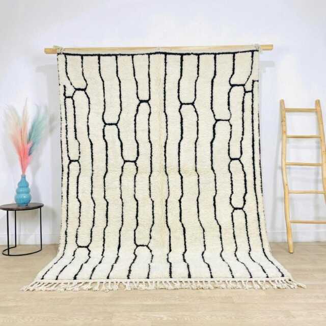 White Black Abstract Moroccan Shag Rug, Berber Wool Area Modern Boho Decor, Living Room Carpet - image 1