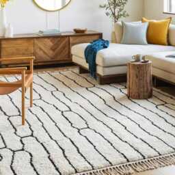 White Black Abstract Moroccan Shag Rug, Berber Wool Area Modern Boho Decor, Living Room Carpet - thumbnail 3