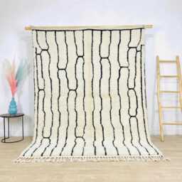 White Black Abstract Moroccan Shag Rug, Berber Wool Area Modern Boho Decor, Living Room Carpet - thumbnail 1