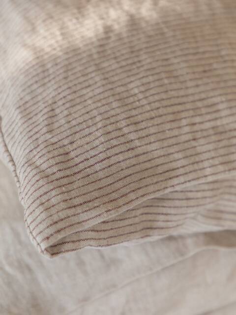 Linen Pillowcases-Linen Pillow Cover-Set Of Two Linen Pillowcases-Natural Flax With Bordo Stripes Pillowcases-Available in Any Sizes - image 1