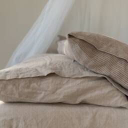 Linen Pillowcases-Linen Pillow Cover-Set Of Two Linen Pillowcases-Natural Flax With Bordo Stripes Pillowcases-Available in Any Sizes - thumbnail 3