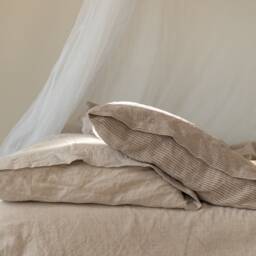 Linen Pillowcases-Linen Pillow Cover-Set Of Two Linen Pillowcases-Natural Flax With Bordo Stripes Pillowcases-Available in Any Sizes - thumbnail 2