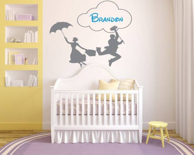 Mary Poppins Nursery Wall Decal Let's Fly A Kite Cartoon Art 14Mp - image 1