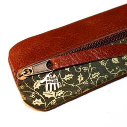 Green Gold Pen Case Leather & Fabric Pencil Khaki - thumbnail 3
