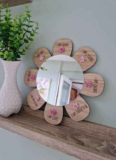 Girls Bedroom Mirror, Flower Pretty Affirmation Gifts For Girls, I Am Kind, Brave, Beautiful Quote, Acrylic - image 1