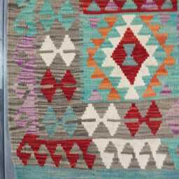 Multicolour Rug, Handmade Artisan Afghan Turkish Scandinavian Navajo Bohemian Flatweave Wool Kilim 127x100 cm - thumbnail 4