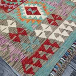 Multicolour Rug, Handmade Artisan Afghan Turkish Scandinavian Navajo Bohemian Flatweave Wool Kilim 127x100 cm - thumbnail 2