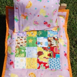 Doll Quilt Pillow & Pillowcase Set Fruit On Lavender - Ready To Ship - thumbnail 2