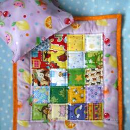 Doll Quilt Pillow & Pillowcase Set Fruit On Lavender - Ready To Ship - thumbnail 4